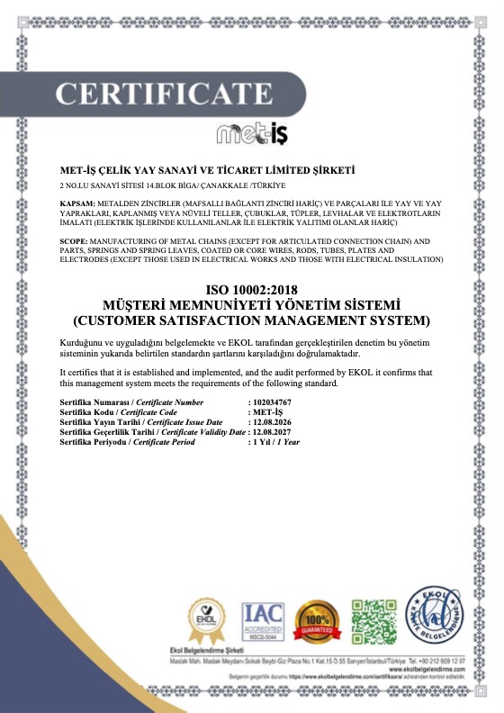 ISO 10002:2018 belgesinin taranmış hali